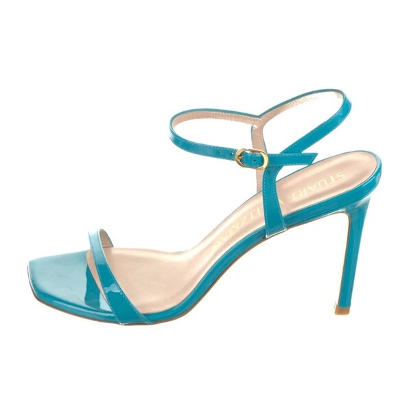 PRE-OWNED DESIGNER STUART WEITZMAN PATENT LEATHER BLUE ANLE STRAP SANDAL'S 8.5 M - Picture 13 of 13